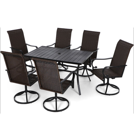 Sophia & William 7 Peices Outdoor Patio Dining Set Rattan Dining Chairs and Metal Table Set Suitable for 6 People