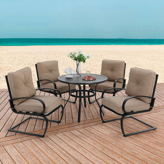 Sophia&William 5-Piece Patio Dining Set Steel Frame Cushion Padded Conversation Set, Beige