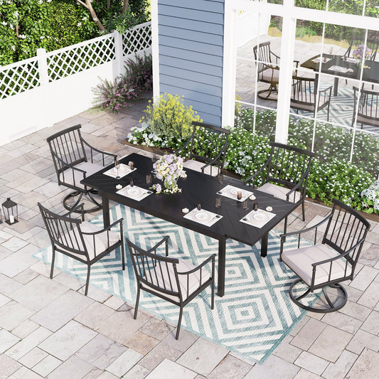 Sophia & William 7 Pieces Metal Patio Dining Set Swivel Chairs and Extendable Table Set