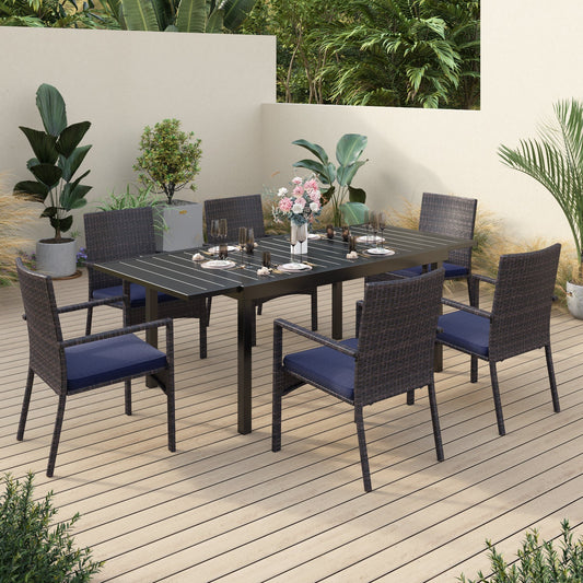 Sophia&William 7-Piece Outdoor Patio Dining Set Wicker Rattan Chairs and Steel Table