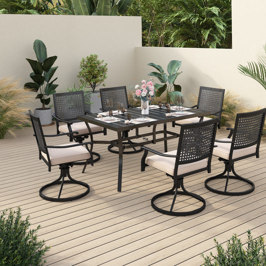 Sophia & William 7 Piece Outdoor Patio Dining Set 6 Patio Dining Swivel Chairs and 60" * 38" Metal Dining Table Suitable for Outdoor Patio Backyard