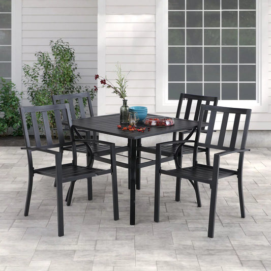 Sophia & William 5 Pcs Metal Patio Dining Set with 4 Stackable Chairs and Table in Black