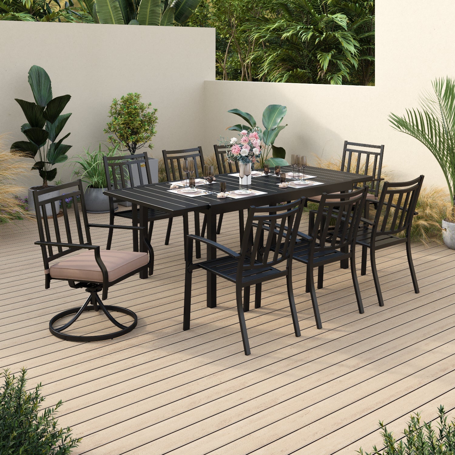 Sophia & William 9 Piece Outdoor Patio Dining Set 1 Steel Retangular T ...