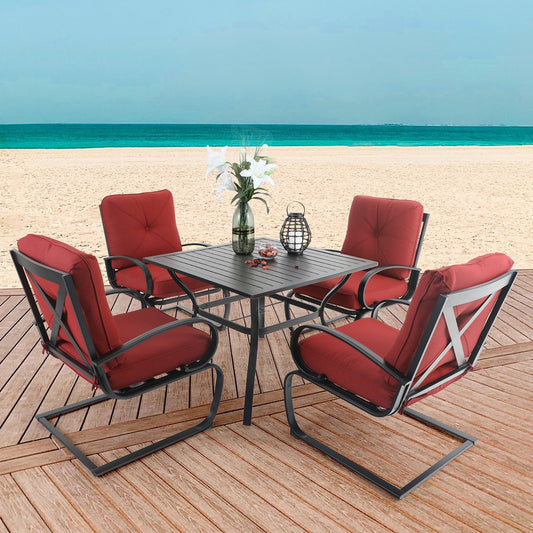 Sophia&William 5-Piece Patio Dining Set Steel Frame Cushion Padded Conversation Set, Red