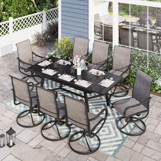 Sophia & William 9 Pieces Metal Outdoor Patio Dining Set with Textilene Swivel Chairs and Extendable Table