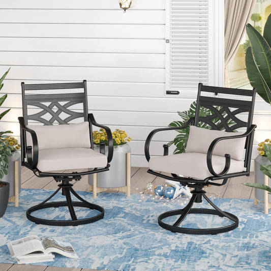 Sophia&William Steel Patio Swivel Dining Chairs Set of 2 with Beige Cushion and Pillow