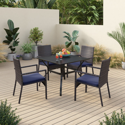 Sophia & William 5 Pieces Outdoor Patio Dining Set Dining Chairs and Metal Dining Table with Umbrella Hole