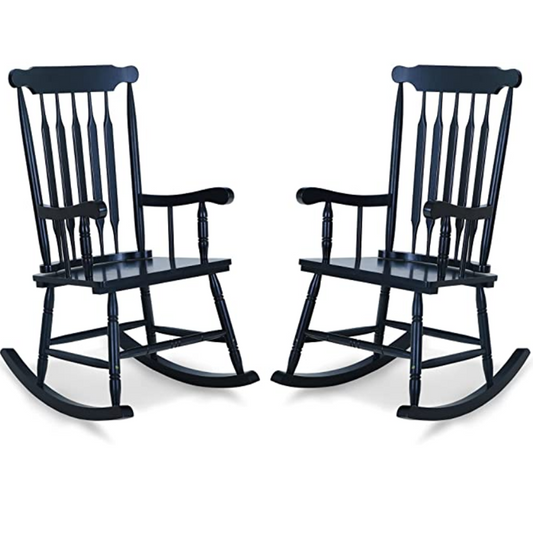 Sophia & William 2 Pcs Outdoor Oiled Acacia Wood Rocking Chairs - Black