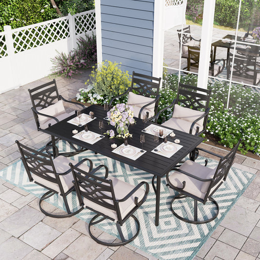 Sophia & William 7 Piece Outdoor Patio Dining Set Modern Metal Furniture with Swivel Chairs