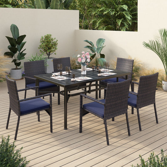 Sophia&William 7-Piece Outdoor Patio Dining Set Wicker Rattan Chairs and Steel Table