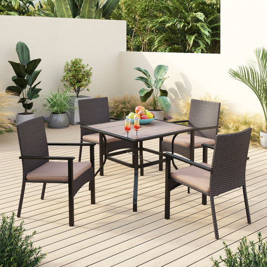 Sophia & William 5 Pieces Outdoor Patio Dining Set Rattan Chairs and Metal Dining Table