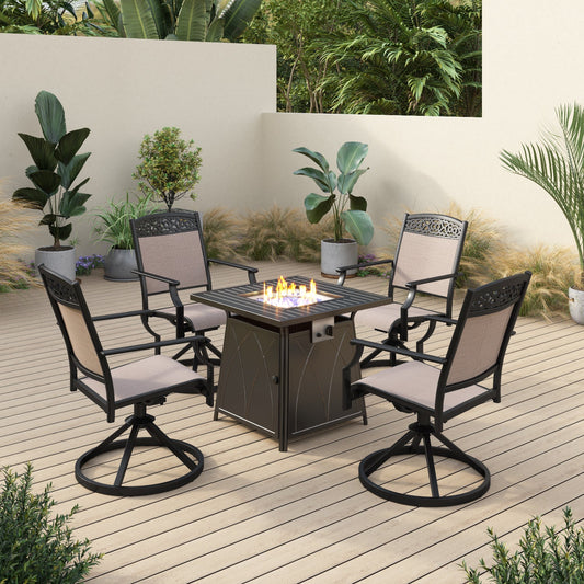 Sophia&William 5-Piece Aluminum Patio Dining Set with 50,000 BTU Fire Pit Table