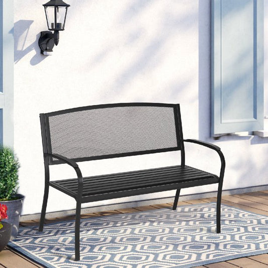 Sophia & William Outdoor Metal Lattice Backrest Garden Park Bench - Black