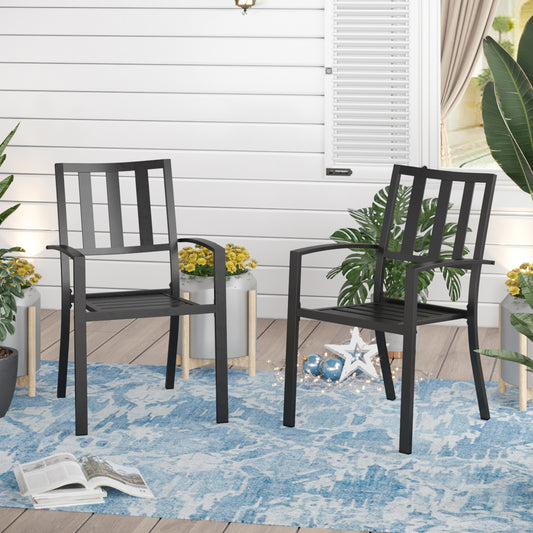 Sophia & William 2PCS Outdoor Patio Metal Dining Seating Chairs with Armrest, Black