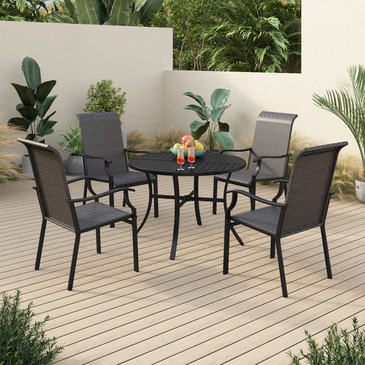 Sophia & William 5 Pieces Outdoor Patio Dining Set High Back Dining Chairs and Metal Dining Table with Umbrella Hole