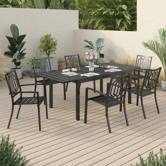 Sophia & William 7-Piece Steel Patio Dining Set in Black - Seating 6 People