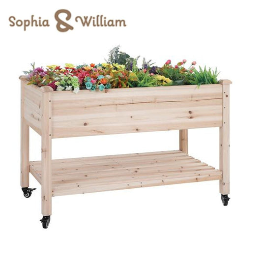 Sophia & William Outdoor Solid Wood Wheeled Raised Garden Bed - 45.6"x 22.8"x 32"