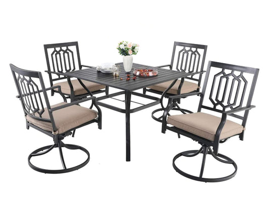 Sophia & William 5 Peices Outdoor Patio Metal Dining Set Swivel Chairs and Table Set