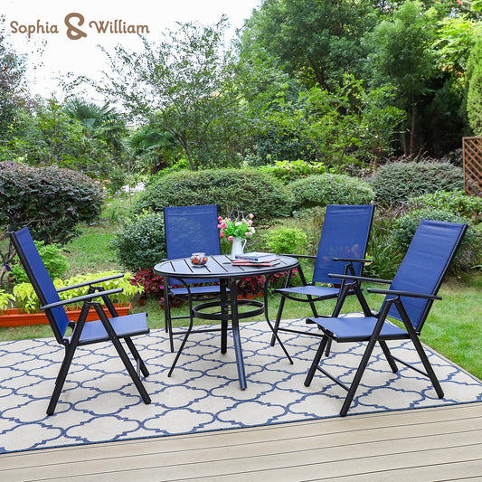 Sophia&William 5Pcs Patio Dining Set Metal Table and Chairs Set for 4 People - Blue