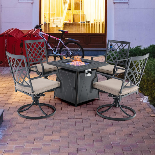 Sophia & William 5 Pcs Metal Patio Dining Set with Gas Fire Pit Table