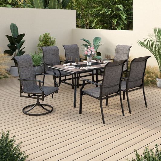 Sophia & William 7 Piece Outdoor Patio Dining Set Metal Furniture Set 1 Retangular Table & 6 Textilene Patio dining Chairs