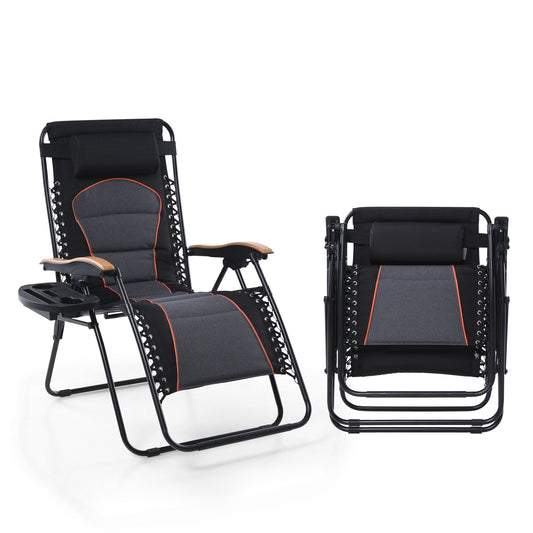 Sophia&William Oversized Outdoor Padded Zero Gravity Chairs Set of 2 - Dark Gray and Black