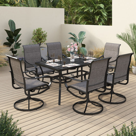 Sophia & William 7 Pieces Metal Patio Dining Set Swivel Paded Chairs and Table Set