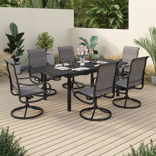 Sophia & William 7 Pieces Metal Patio Dining Set Swivel Paded Chairs and Extendable Table Set