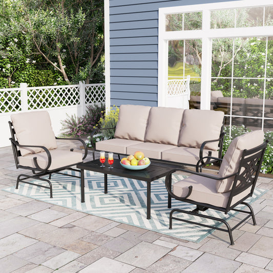 Sophia & William 5-Seat Outdoor Conversation Set Metal Sofa Furniture with Rocking Chair