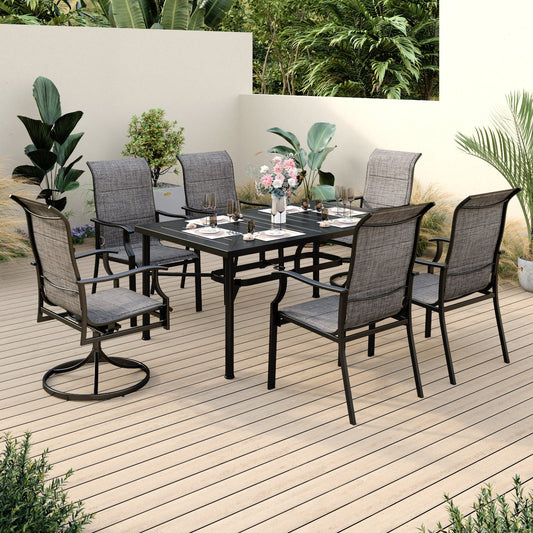 Sophia & William 7 Piece Patio Dining Set 6 Piece Textilene Chairs and 1 Piece Rectangular Dining Wood Table