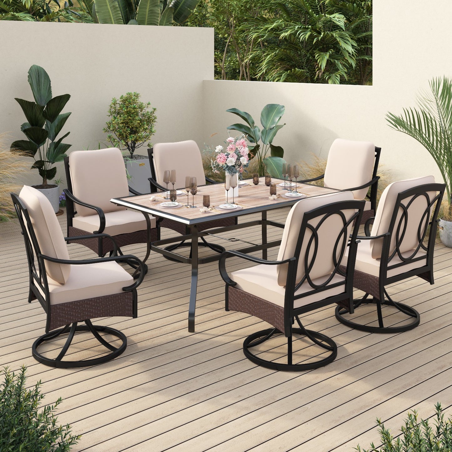 Sophia&William 7-Piece Outdoor Patio Dining Set Cushioned Chairs and Steel Table