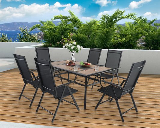 Sophia&William 7 Pcs Patio Dining Set Metal Table and Chairs Set for 6 People - Black