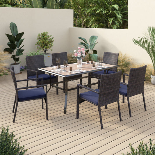 Sophia&William 7-Piece Outdoor Patio Dining Set Wicker Rattan Chairs and Steel Table