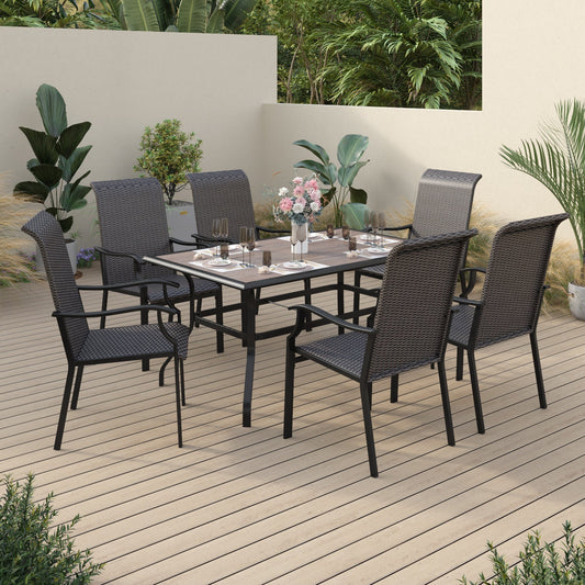 Sophia & William 7 Pieces Outdoor Patio High Back Dining Set Dining Chairs and Square Metal Dining Table