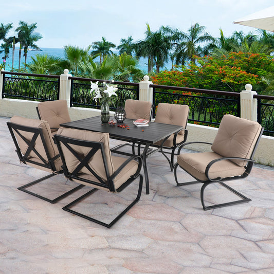 Sophia&William 7-Piece Outdoor Patio Dining Set Steel Frame Conversation Set, Beige