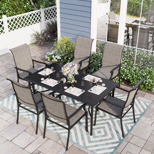 Sophia & William 7 Piece Outdoor Patio Dining Set Metal Table with Highback Textilene Chairs