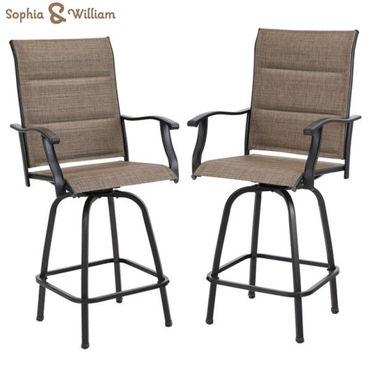 Sophia & William 2PCS Outdoor Metal Swivel Bar Stools with Pad - Brown