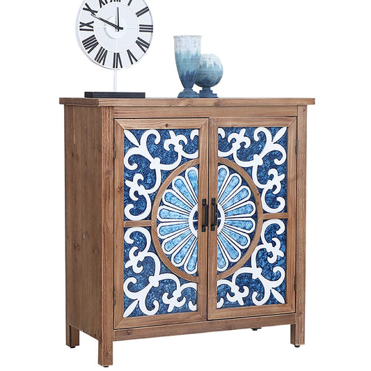 Sophia & William 33" 2 Doors Carved Accent Storage Cabinet - Blue