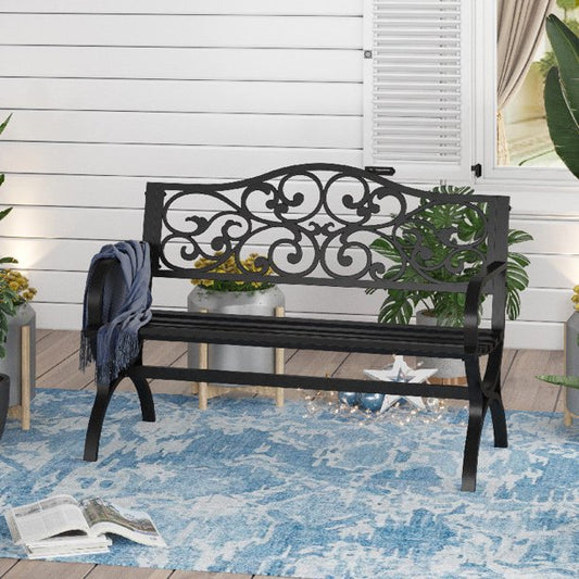 Sophia & William Outdoor Iron Cast Garden Park Bench - Black