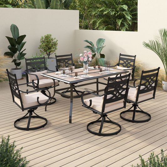 Sophia&William 7-Piece Outdoor Patio Dining Set Cushioned Swivel Chairs and Steel Table