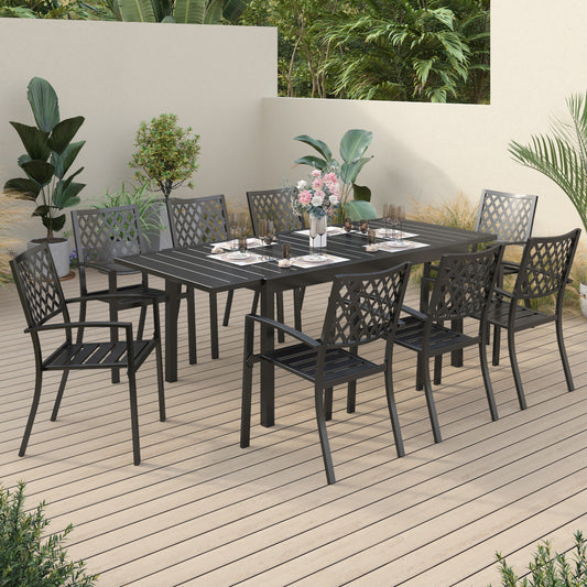 Sophia & William 9-Piece Steel Patio Dining Set in Black - Seating 8 People