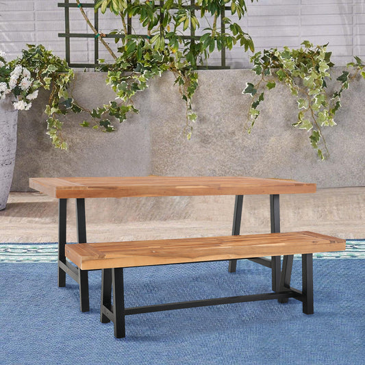 Sophia & William 2 Pieces Outdoor Acacia Wooden Picnic Bench Table Set