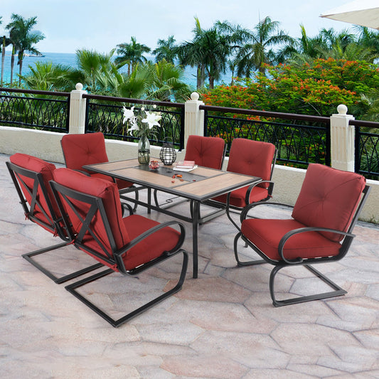 Sophia&William 7-Piece Outdoor Patio Dining Set Steel Frame Conversation Set, Red