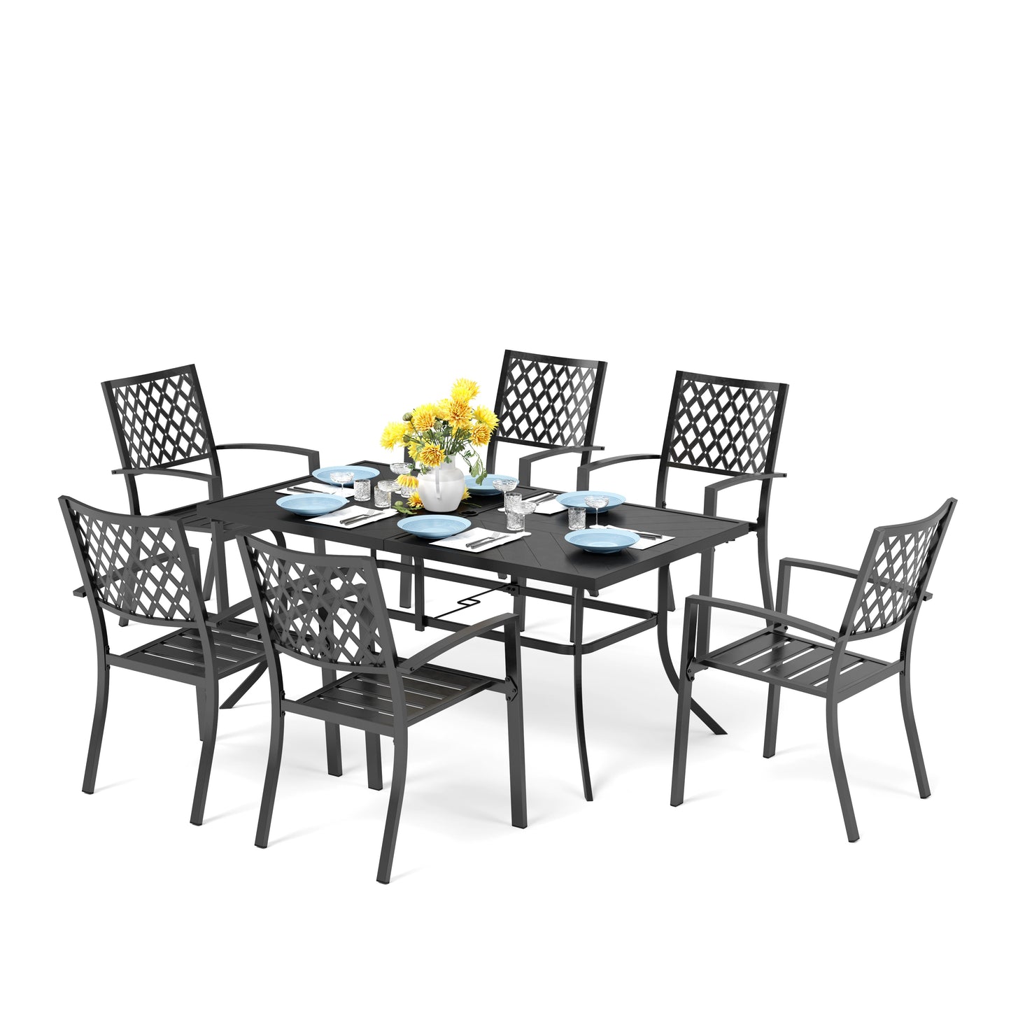 Sophia & William 7 Piece Outdoor Patio Dining Set Table with Stackable Metal Chairs