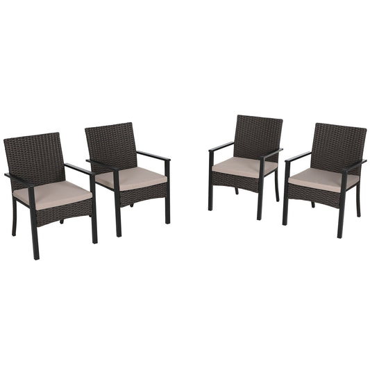 Sophia & William Set of 4 Patio Wicker Rattan Dining Chairs with Beige Cushion