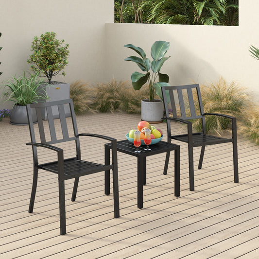 Sophia & William 3 Peices Patio Bistro Set Metal Dining Chairs with Side Table - Black