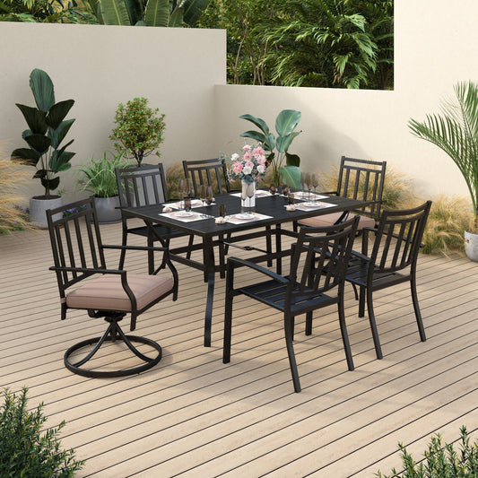 Sophia & William 7 Pieces Outdoor Patio Dining Set Metal Chair Swivel Dining Chair and Metal Dining Table