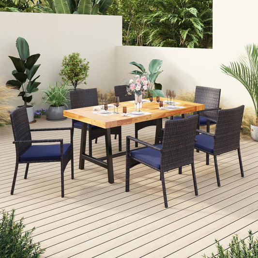 Sophia&William 7-Piece Outdoor Patio Dining Set Wicker Rattan Chairs and Wood Table