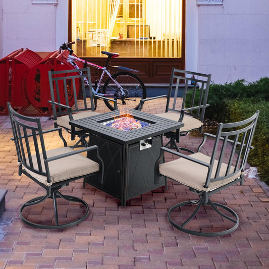 Sophia & William 5 Pcs Metal Patio Dining Set with Gas Fire Pit Table