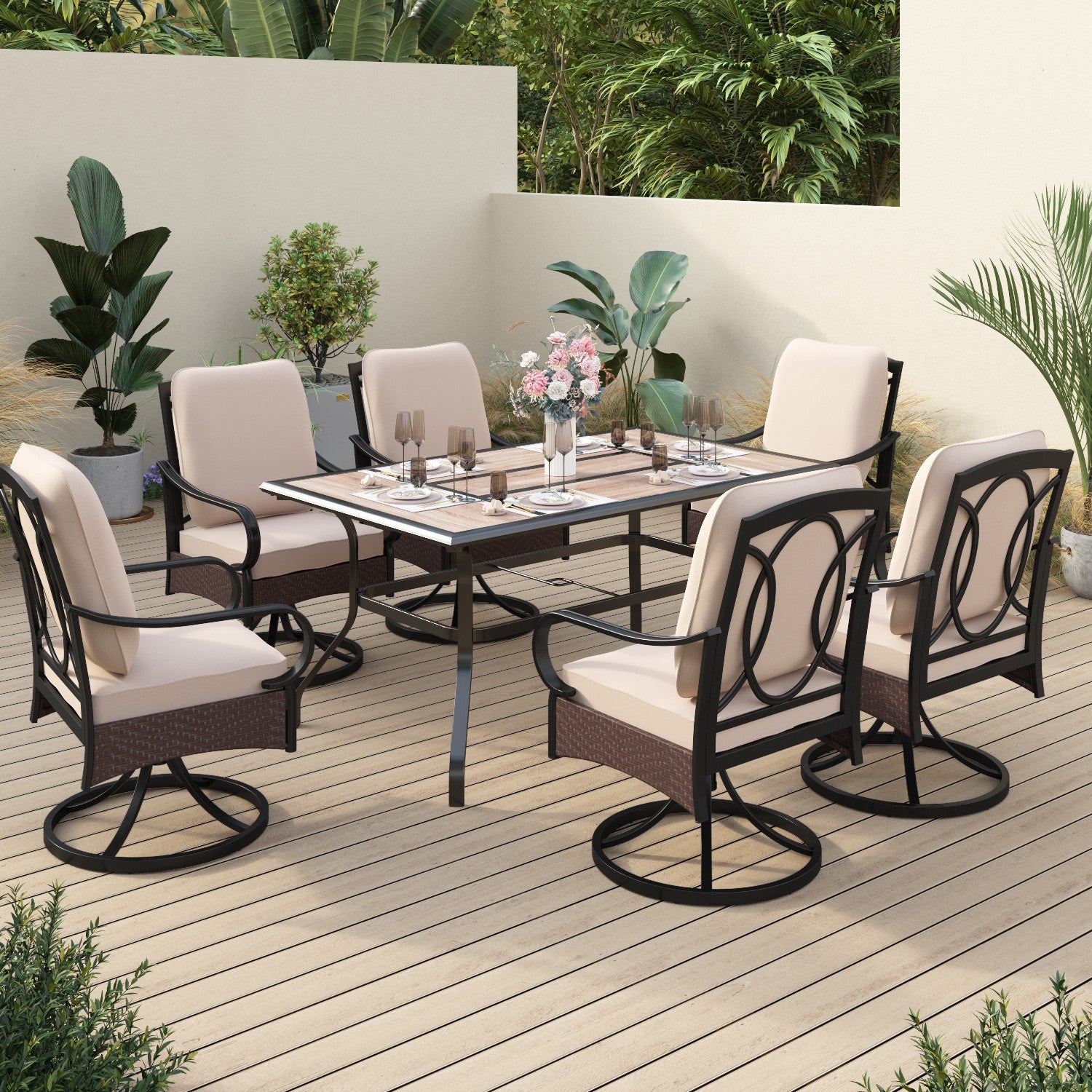 Sophia&William 7-Piece Outdoor Patio Dining Set Cushioned Chairs And S ...